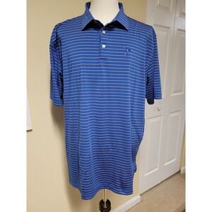 Peter Millar Mens Polo Shirt Blue/Orange Stripe Golf Performance Size XXL NWOT